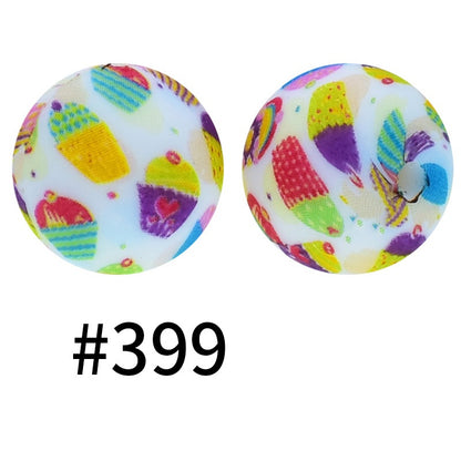 50pcs 19mm Printed Silicone Beads Printed Design 52