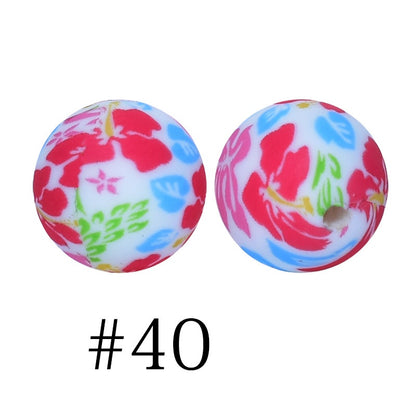 50pcs 12mm Printed Silicone Beads Water Transfer Print Assorted Colors 85