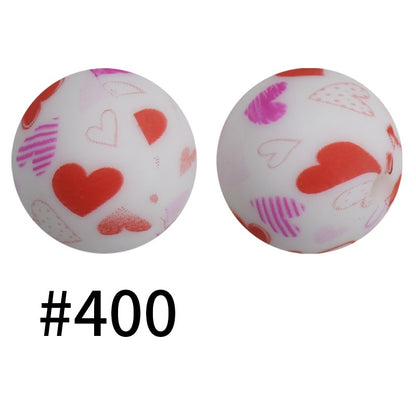 50pcs 19mm Printed Silicone Beads Printed Design 53