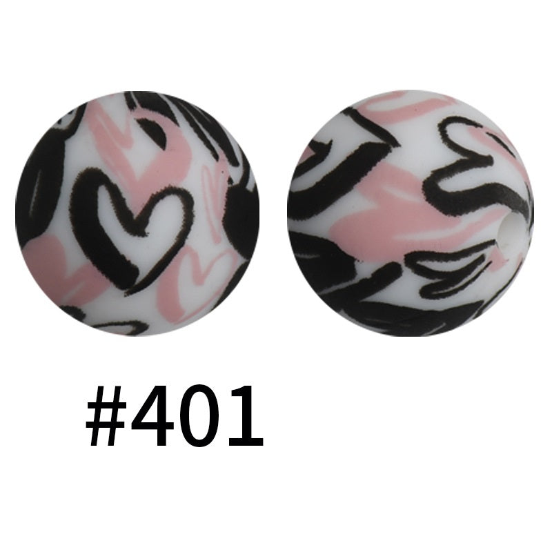 50pcs 19mm Printed Silicone Beads Printed Design 54