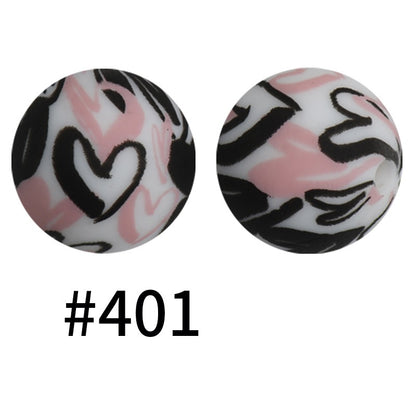 50pcs 19mm Printed Silicone Beads Printed Design 54