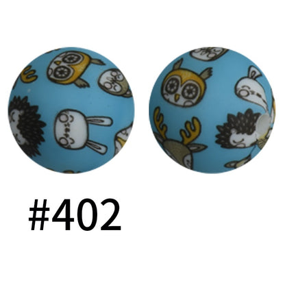 50pcs 19mm Printed Silicone Beads Printed Design 55