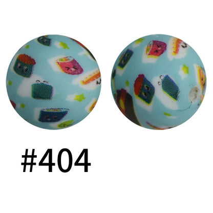 50pcs 19mm Printed Silicone Beads Printed Design 57