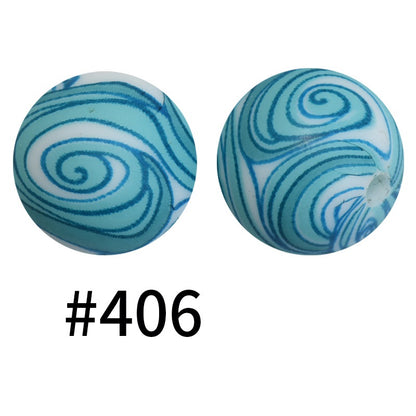 50pcs 19mm Printed Silicone Beads Printed Design 59