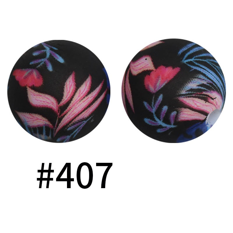 50pcs 19mm Printed Silicone Beads Printed Design 60