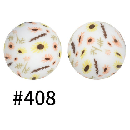 50pcs 15mm Printed Silicone Beads Animal and Camouflage Pattern Color #351-#553