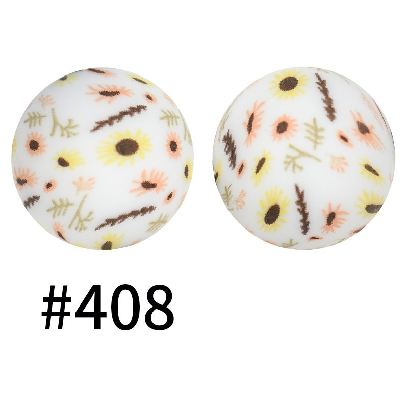 50pcs 19mm Printed Silicone Beads Printed Design 61