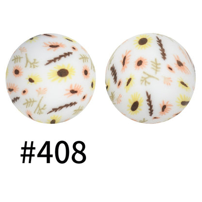 50pcs 19mm Printed Silicone Beads Printed Design 61