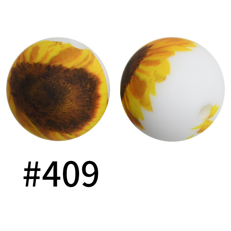 50pcs 19mm Printed Silicone Beads Printed Design 62