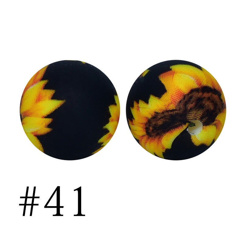 50pcs 12mm Printed Silicone Beads Water Transfer Print Assorted Colors 86