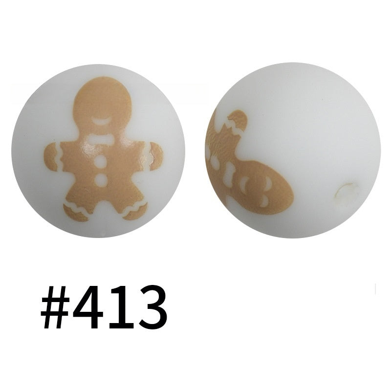 50pcs 19mm Printed Silicone Beads Printed Design 11