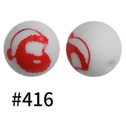 50pcs 19mm Printed Silicone Beads Printed Design 14