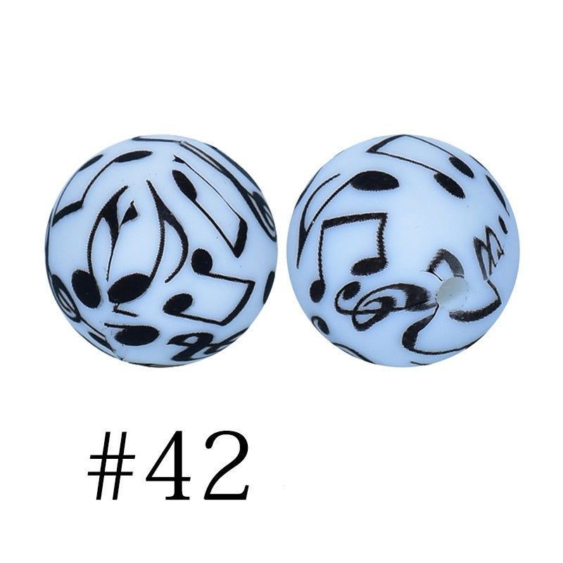 50pcs 12mm Printed Silicone Beads Water Transfer Print Assorted Colors 87