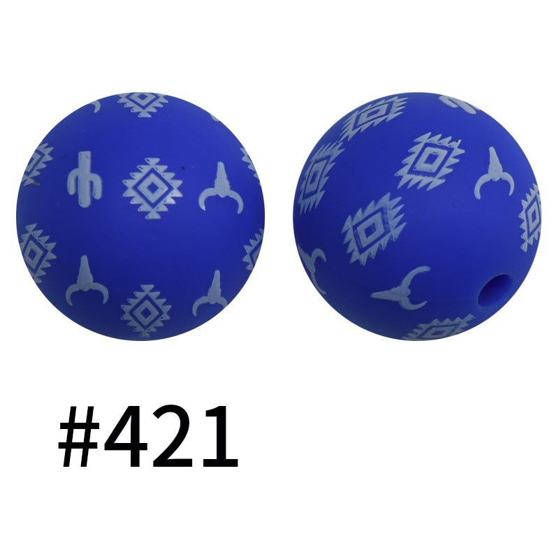 50pcs 15mm Printed Silicone Beads Animal and Camouflage Pattern Color #351-#553