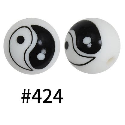 50pcs 15mm Printed Silicone Beads Animal and Camouflage Pattern Color #351-#553