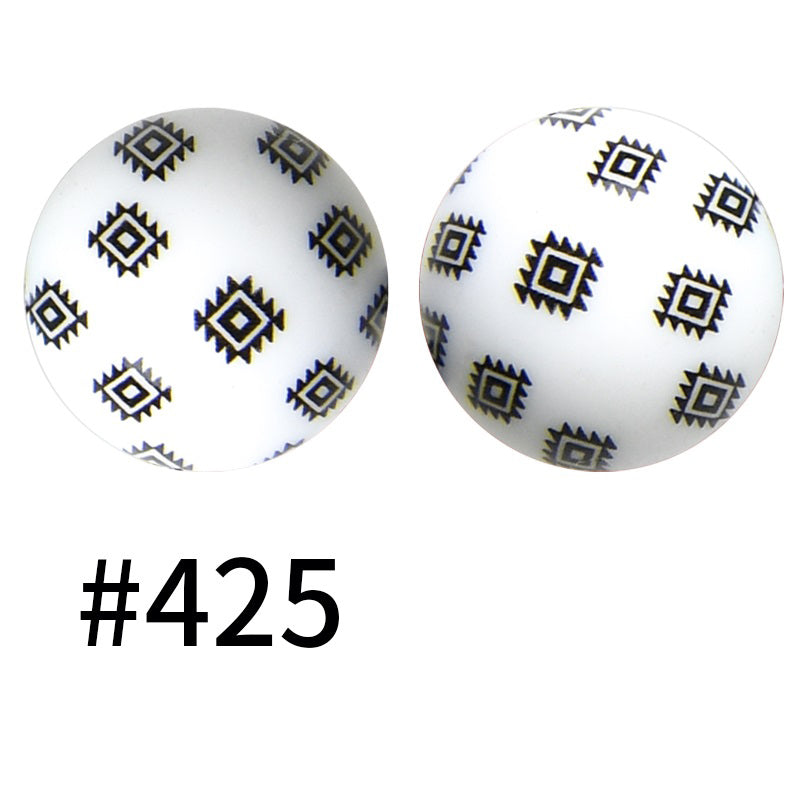 50pcs 15mm Printed Silicone Beads Animal and Camouflage Pattern Color #351-#553