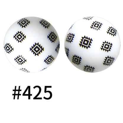 50pcs 15mm Printed Silicone Beads Animal and Camouflage Pattern Color #351-#553