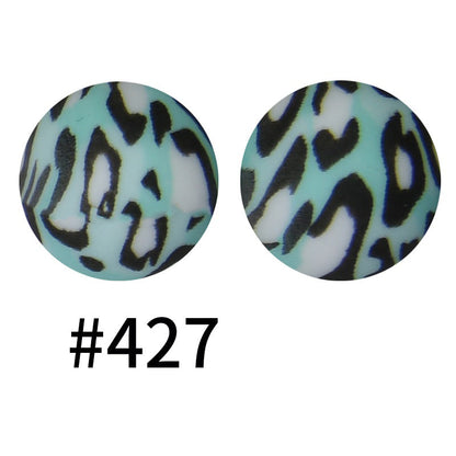50pcs 15mm Printed Silicone Beads Animal and Camouflage Pattern Color #351-#553