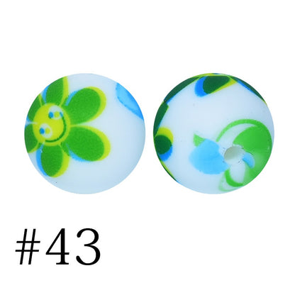 50pcs 12mm Printed Silicone Beads Water Transfer Print Assorted Colors 88