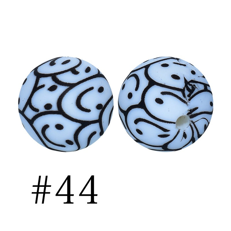 50pcs 12mm Printed Silicone Beads Water Transfer Print Assorted Colors 89