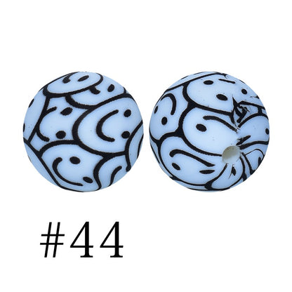 50pcs 12mm Printed Silicone Beads Water Transfer Print Assorted Colors 89