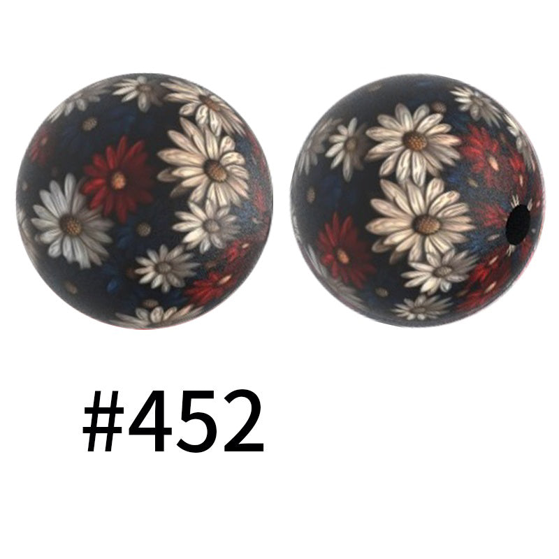 50pcs 15mm Printed Silicone Beads Animal and Camouflage Pattern Color #351-#553