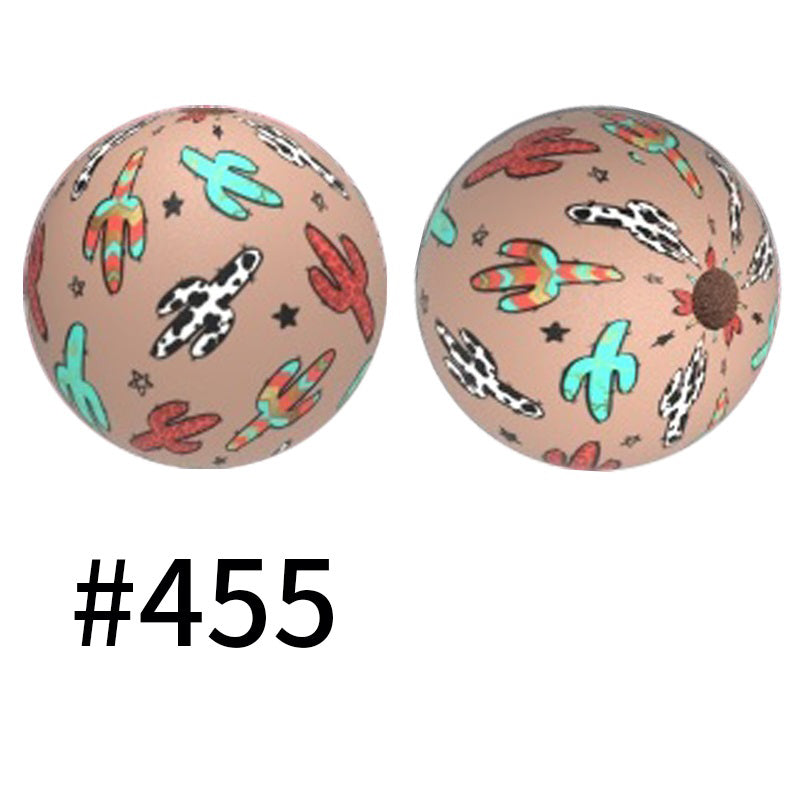 50pcs 15mm Printed Silicone Beads Animal and Camouflage Pattern Color #351-#553
