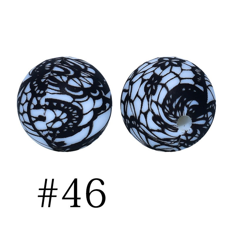 50pcs 12mm Printed Silicone Beads Water Transfer Print Assorted Colors 91