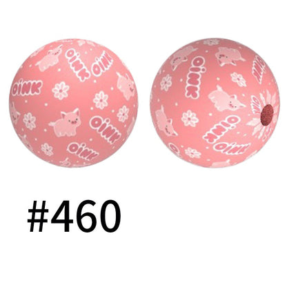 50pcs 15mm Printed Silicone Beads Animal and Camouflage Pattern Color #351-#553