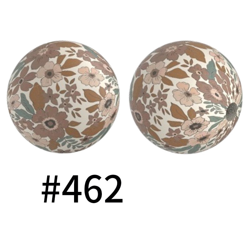 50pcs 15mm Printed Silicone Beads Animal and Camouflage Pattern Color #351-#553