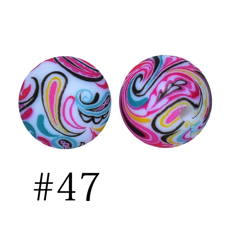 50pcs 12mm Printed Silicone Beads Water Transfer Print Assorted Colors 92