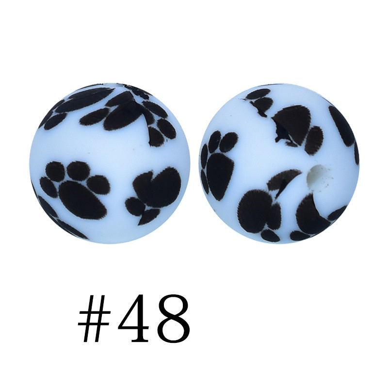 50pcs 12mm Printed Silicone Beads Water Transfer Print Assorted Colors 93