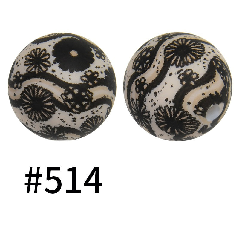 50pcs 15mm Printed Silicone Beads Animal and Camouflage Pattern Color #351-#553