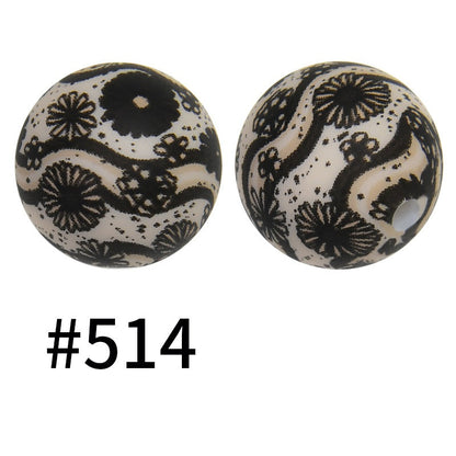 50pcs 15mm Printed Silicone Beads Animal and Camouflage Pattern Color #351-#553