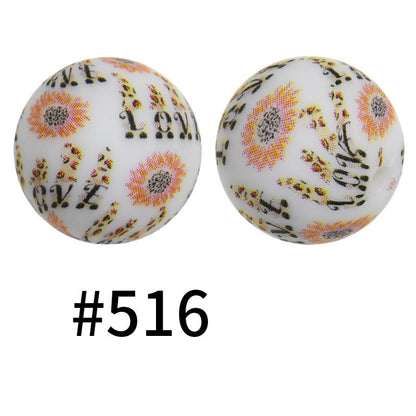 50pcs 15mm Printed Silicone Beads Animal and Camouflage Pattern Color #351-#553