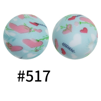 50pcs 15mm Printed Silicone Beads Animal and Camouflage Pattern Color #351-#553
