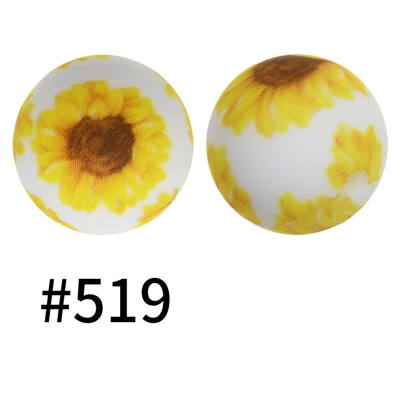 50pcs 15mm Printed Silicone Beads Animal and Camouflage Pattern Color #351-#553