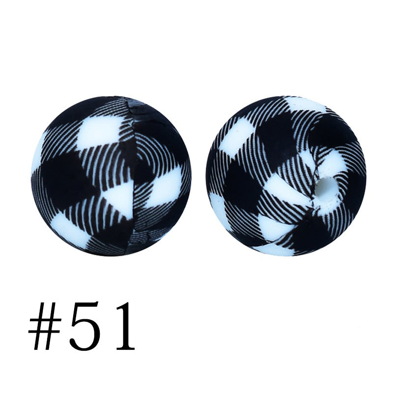 50pcs 12mm Printed Silicone Beads Water Transfer Print Assorted Colors 11