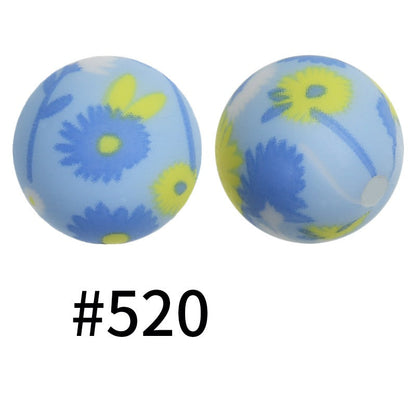 50pcs 15mm Printed Silicone Beads Animal and Camouflage Pattern Color #351-#553