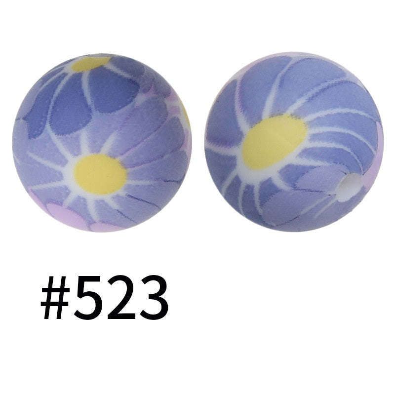 50pcs 15mm Printed Silicone Beads Animal and Camouflage Pattern Color #351-#553