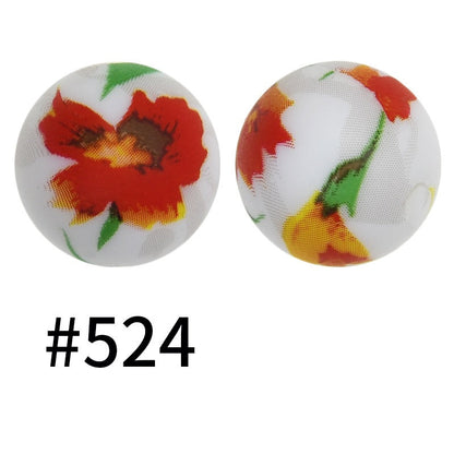 50pcs 15mm Printed Silicone Beads Animal and Camouflage Pattern Color #351-#553