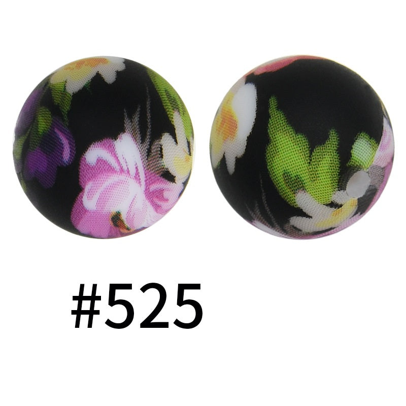50pcs 15mm Printed Silicone Beads Animal and Camouflage Pattern Color #351-#553