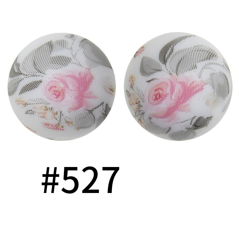 50pcs 15mm Printed Silicone Beads Animal and Camouflage Pattern Color #351-#553