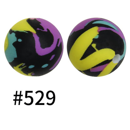 50pcs 15mm Printed Silicone Beads Animal and Camouflage Pattern Color #351-#553