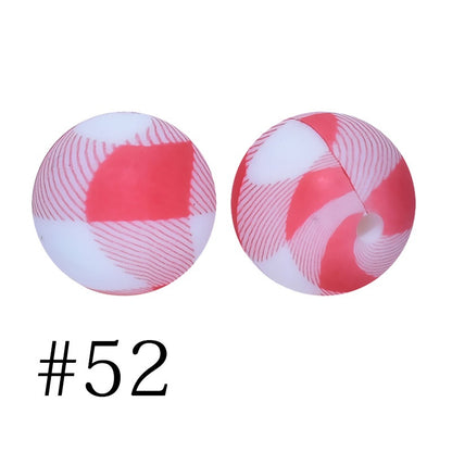 50pcs 12mm Printed Silicone Beads Water Transfer Print Assorted Colors 12