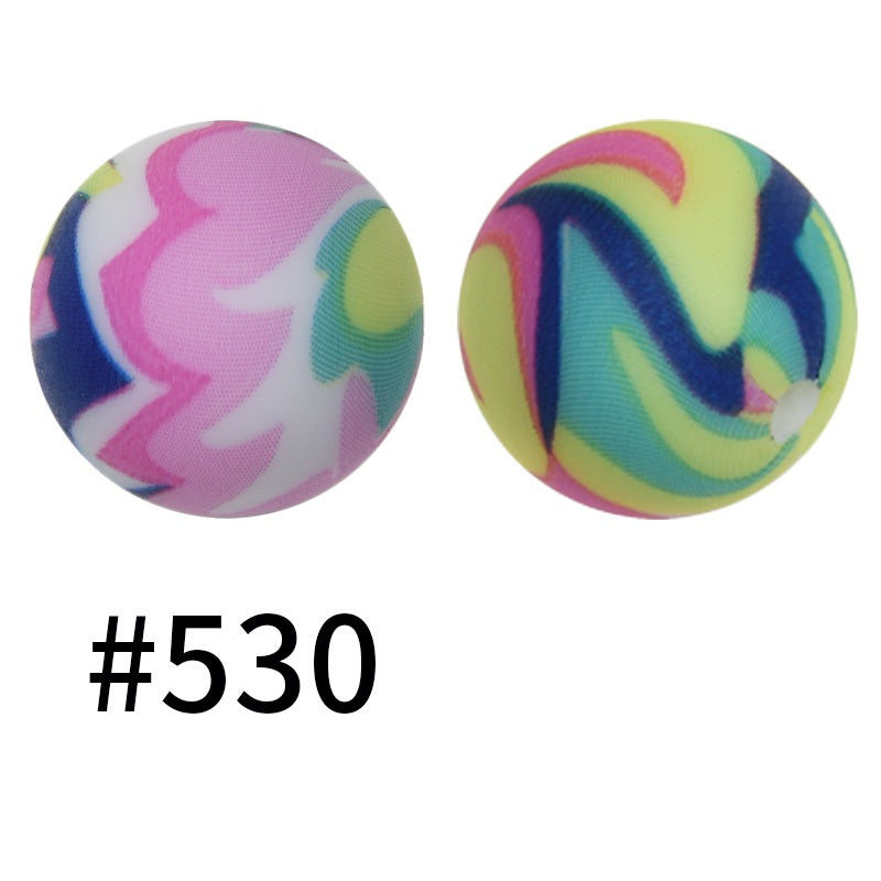 50pcs 15mm Printed Silicone Beads Animal and Camouflage Pattern Color #351-#553