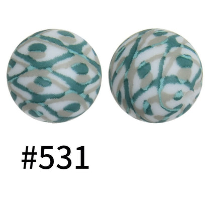 50pcs 15mm Printed Silicone Beads Animal and Camouflage Pattern Color #351-#553