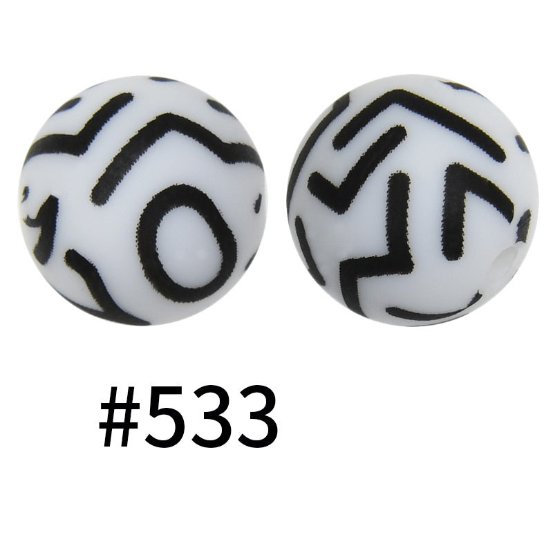 50pcs 15mm Printed Silicone Beads Animal and Camouflage Pattern Color #351-#553