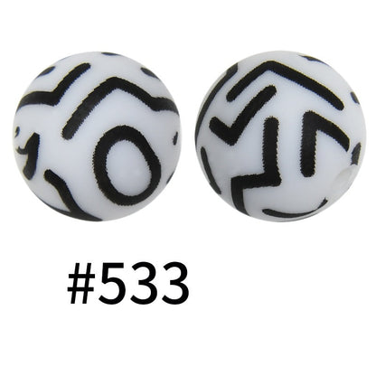 50pcs 15mm Printed Silicone Beads Animal and Camouflage Pattern Color #351-#553