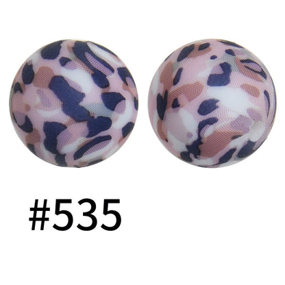 50pcs 15mm Printed Silicone Beads Animal and Camouflage Pattern Color #351-#553